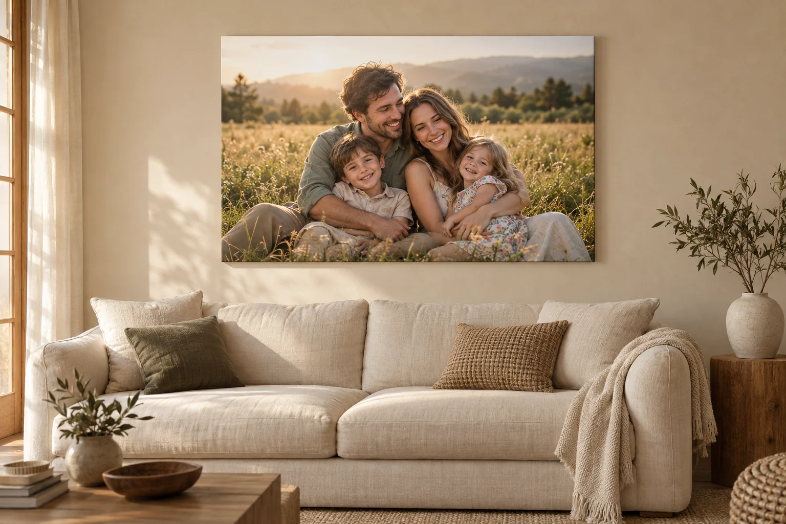 Familienfoto als persönliches Wandbild in einem Wohnraum