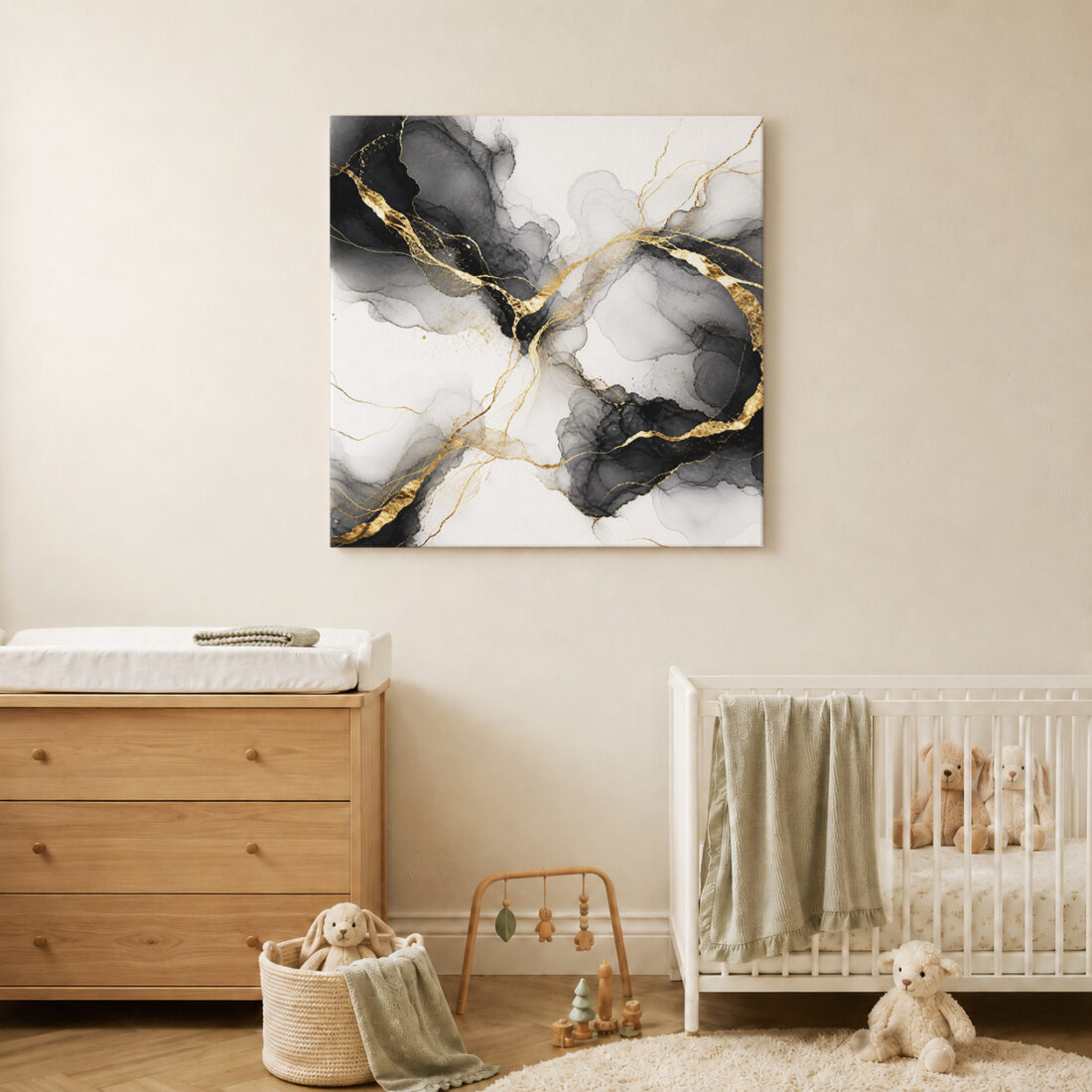 Leinwandbild Tintenwolken und Goldlinien