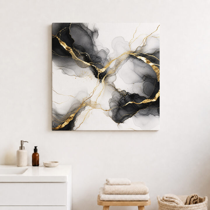 Leinwandbild Tintenwolken und Goldlinien