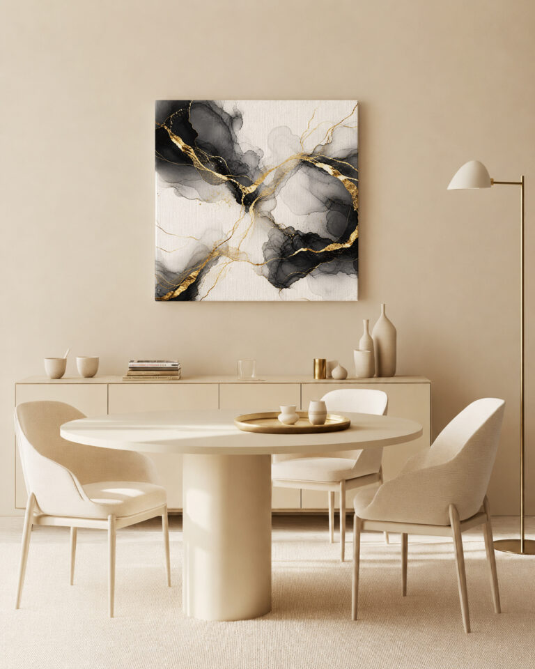 Leinwandbild Tintenwolken und Goldlinien