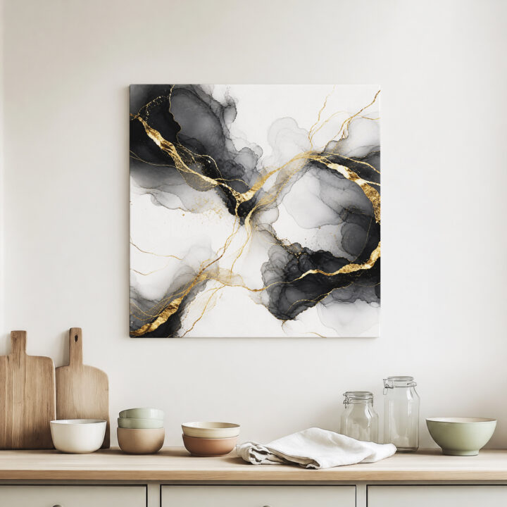 Canvas print Ink Clouds and Golden Lines