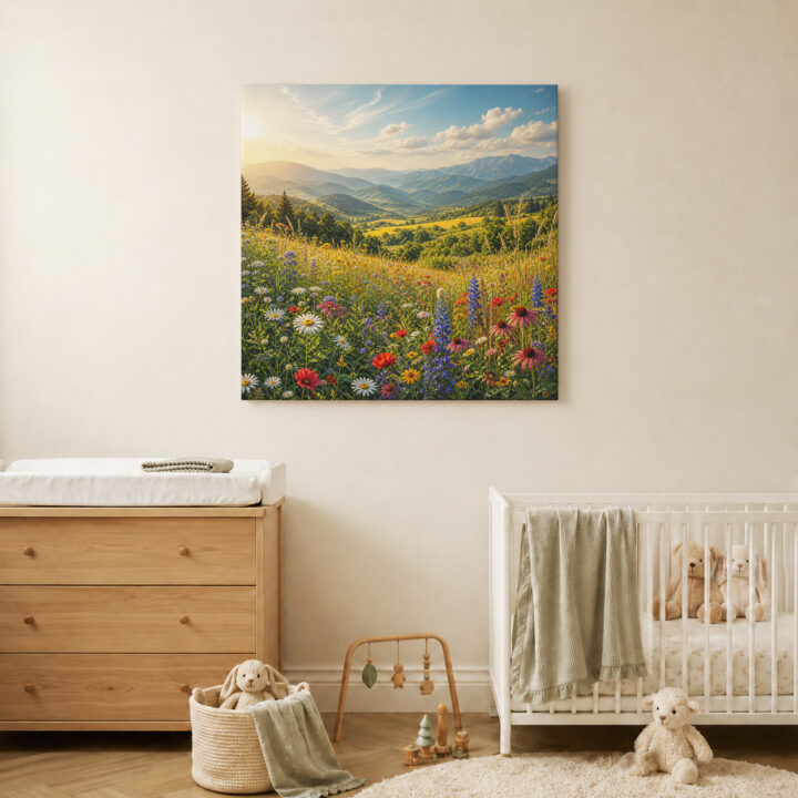 Canvas print Mountain Valley and Wildflowers