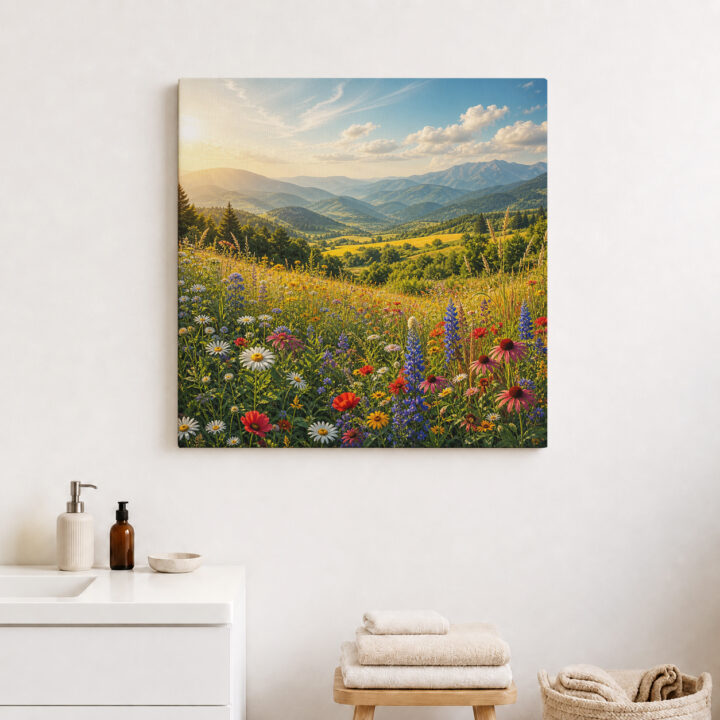 Leinwandbild Gebirgstal mit Wildblumen