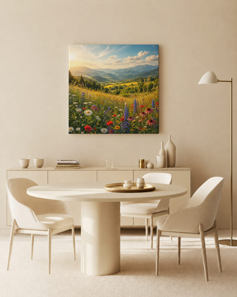 Leinwandbild Gebirgstal mit Wildblumen
