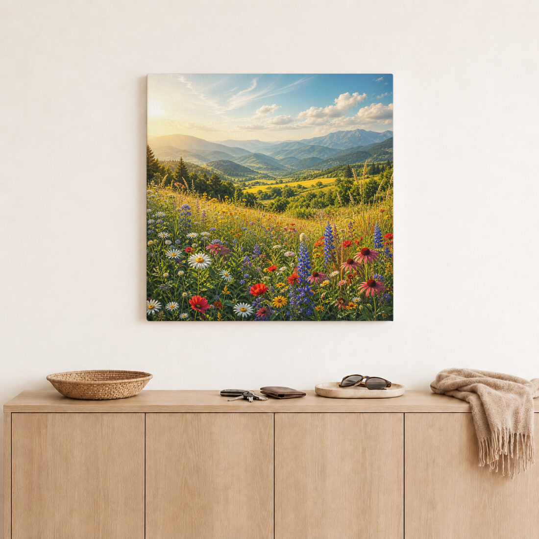 Leinwandbild Gebirgstal mit Wildblumen