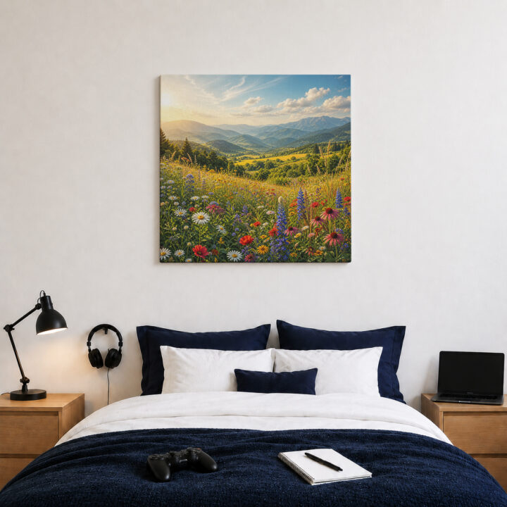 Leinwandbild Gebirgstal mit Wildblumen