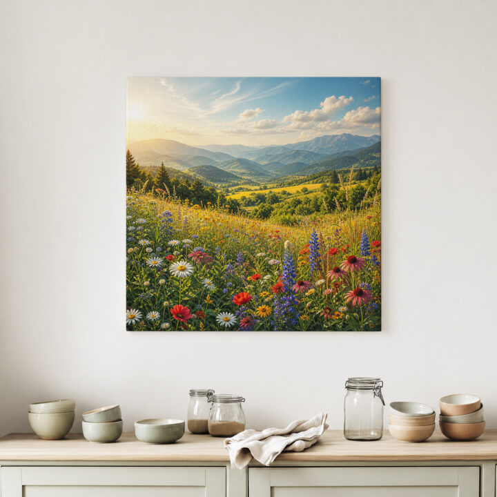 Canvas print Mountain Valley and Wildflowers