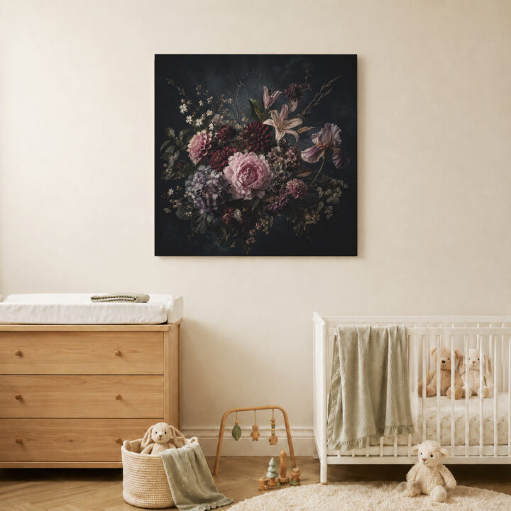 Leinwandbild Blumenstillleben im Dunkeln