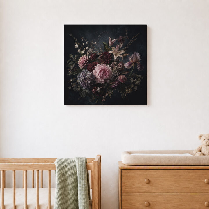 Leinwandbild Blumenstillleben im Dunkeln