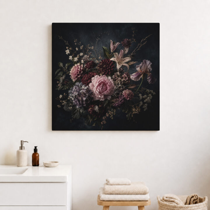 Leinwandbild Blumenstillleben im Dunkeln