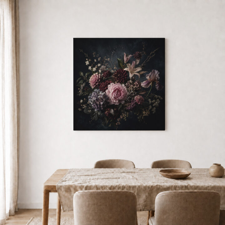 Leinwandbild Blumenstillleben im Dunkeln