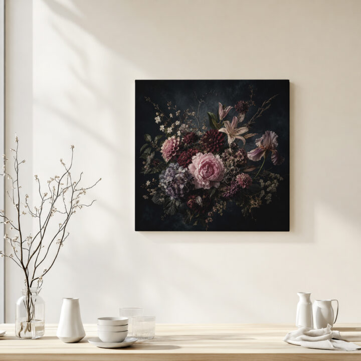 Leinwandbild Blumenstillleben im Dunkeln