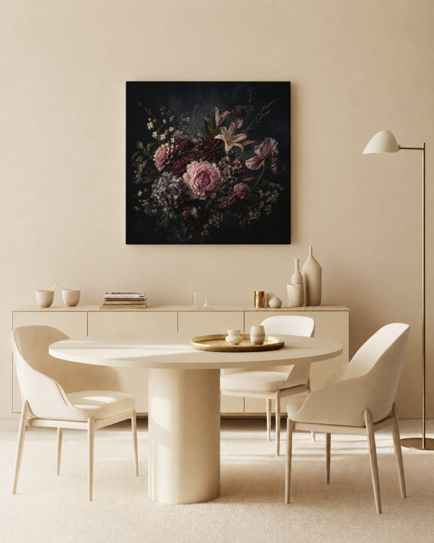 Leinwandbild Blumenstillleben im Dunkeln