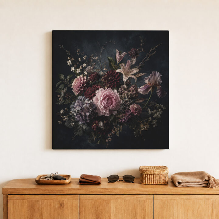 Leinwandbild Blumenstillleben im Dunkeln