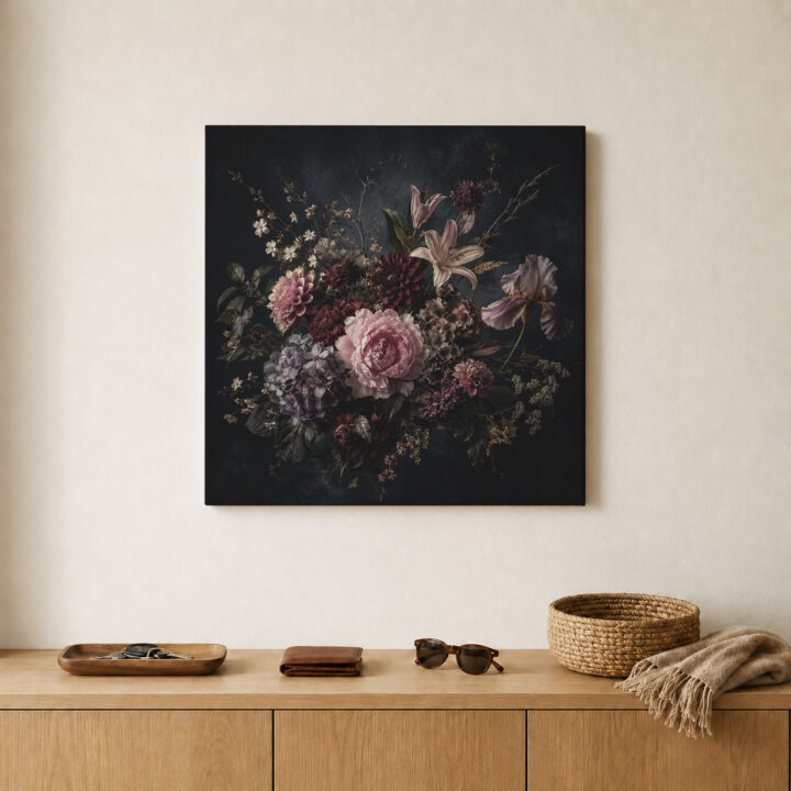 Leinwandbild Blumenstillleben im Dunkeln