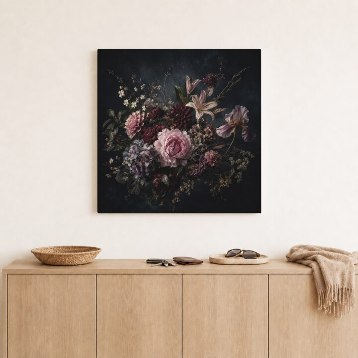 Leinwandbild Blumenstillleben im Dunkeln