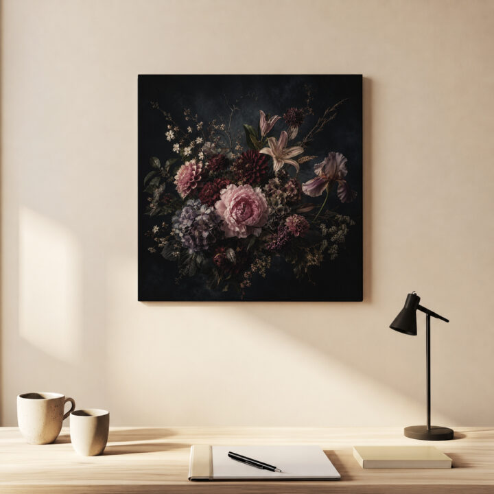 Leinwandbild Blumenstillleben im Dunkeln