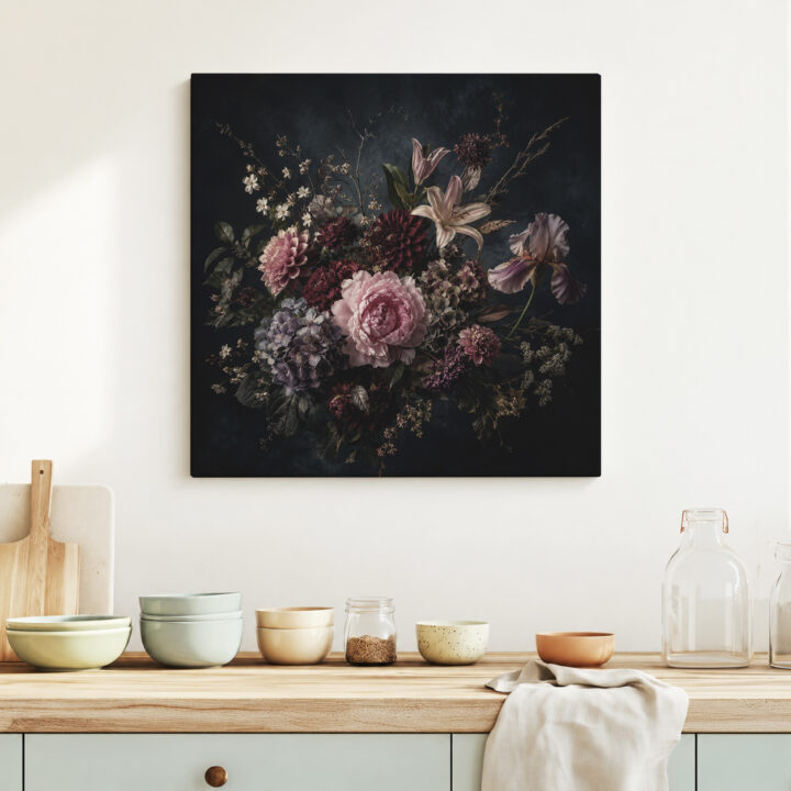 Leinwandbild Blumenstillleben im Dunkeln