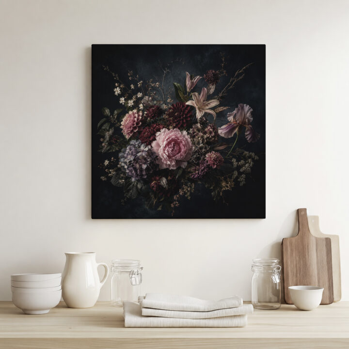 Leinwandbild Blumenstillleben im Dunkeln