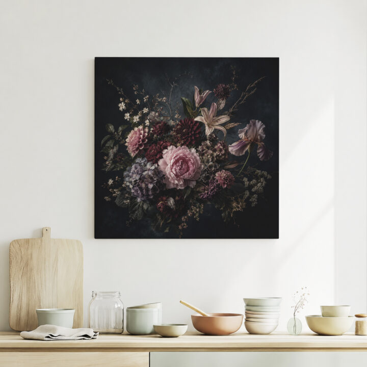 Leinwandbild Blumenstillleben im Dunkeln
