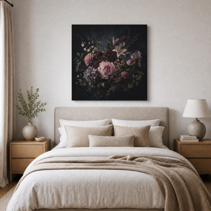 Leinwandbild Blumenstillleben im Dunkeln