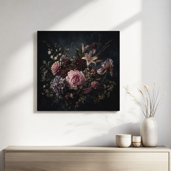 Leinwandbild Blumenstillleben im Dunkeln