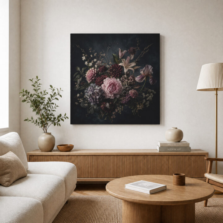 Leinwandbild Blumenstillleben im Dunkeln