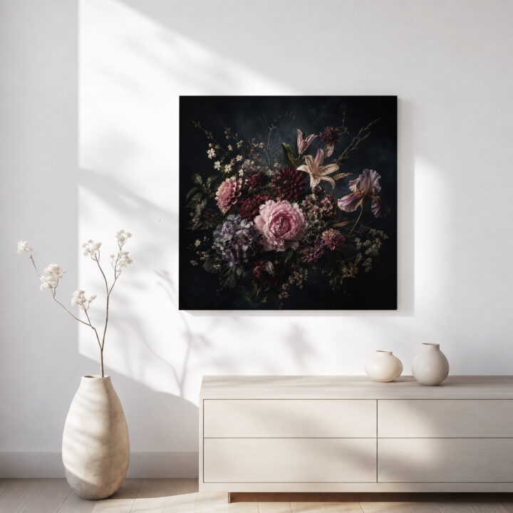 Leinwandbild Blumenstillleben im Dunkeln