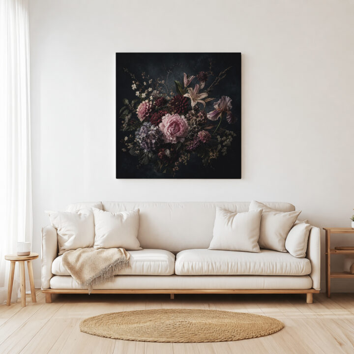 Leinwandbild Blumenstillleben im Dunkeln