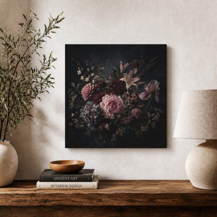 Leinwandbild Blumenstillleben im Dunkeln