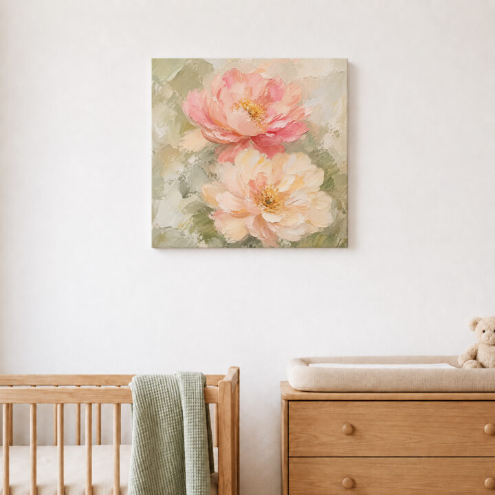 Leinwandbild Pastellblüten auf Salbeigrün