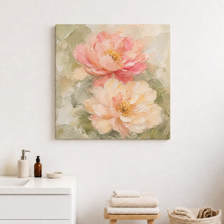 Leinwandbild Pastellblüten auf Salbeigrün