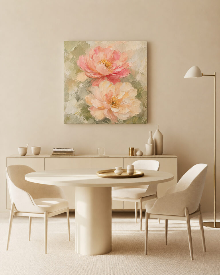Leinwandbild Pastellblüten auf Salbeigrün