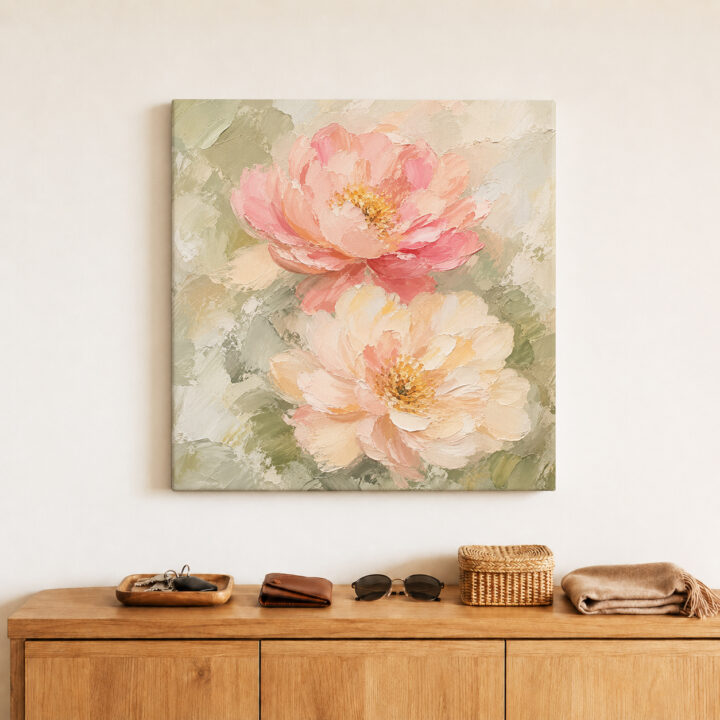 Leinwandbild Pastellblüten auf Salbeigrün