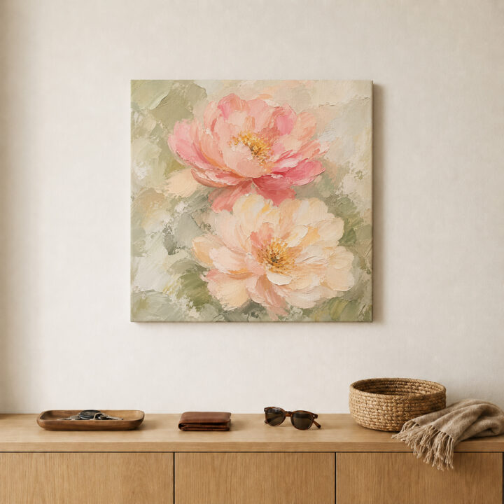 Leinwandbild Pastellblüten auf Salbeigrün
