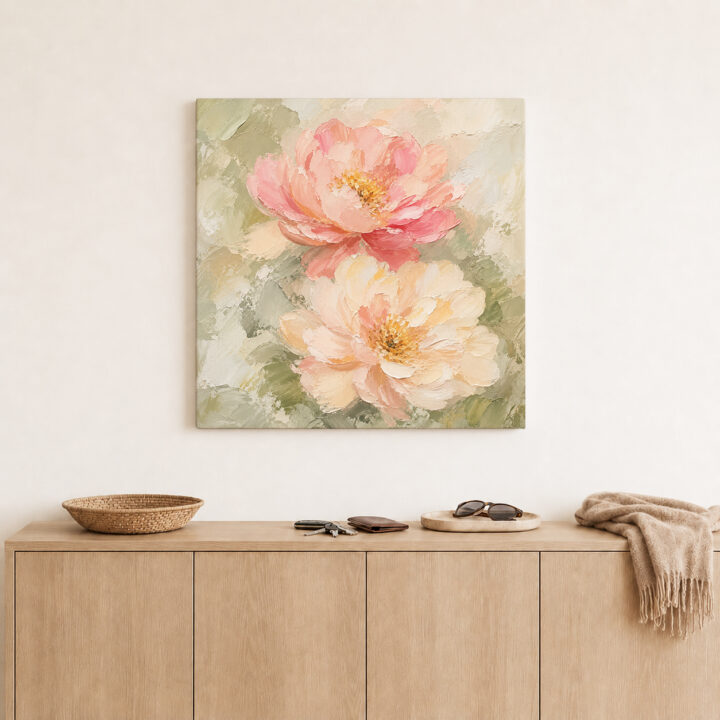 Leinwandbild Pastellblüten auf Salbeigrün
