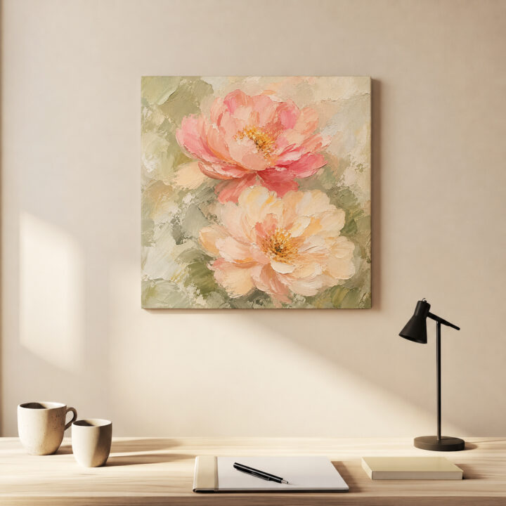 Leinwandbild Pastellblüten auf Salbeigrün