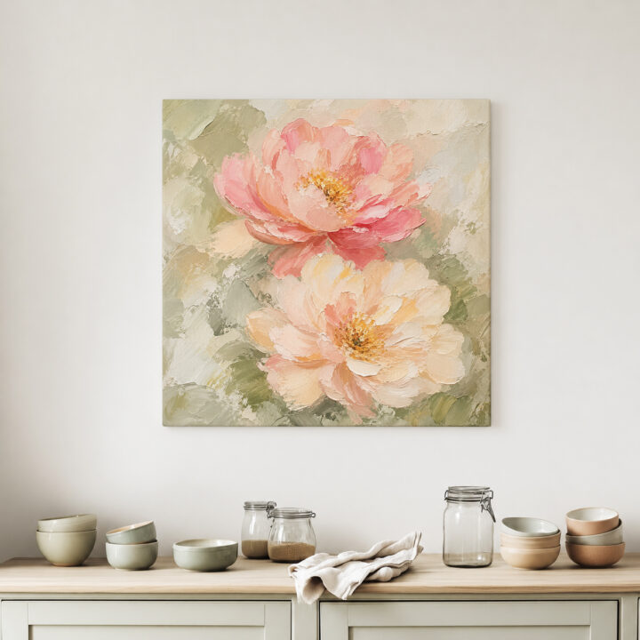 Leinwandbild Pastellblüten auf Salbeigrün