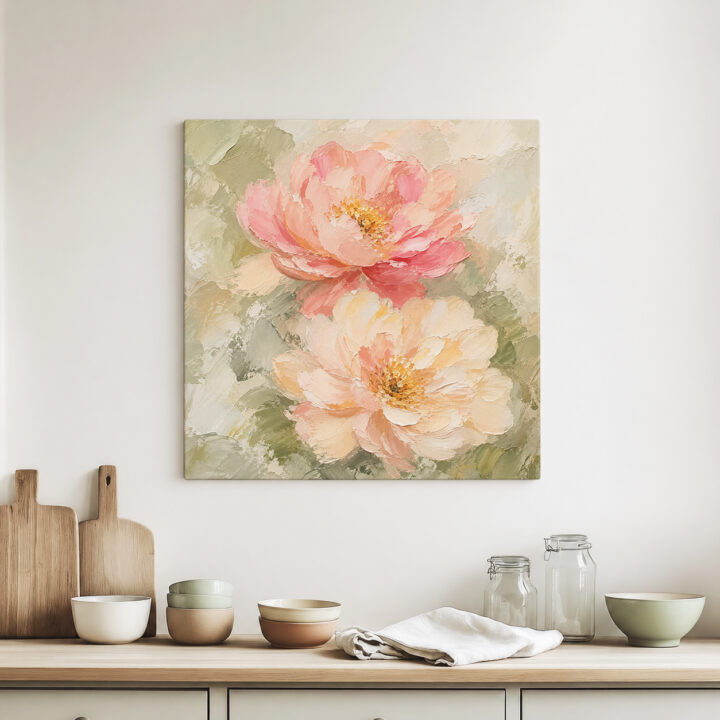 Leinwandbild Pastellblüten auf Salbeigrün