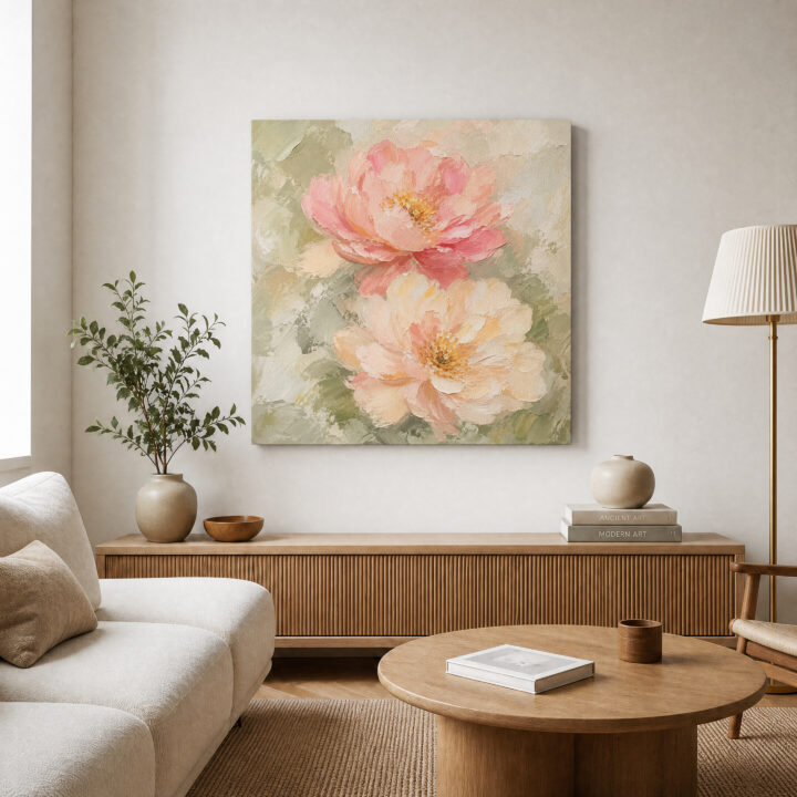 Leinwandbild Pastellblüten auf Salbeigrün