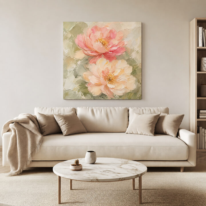 Leinwandbild Pastellblüten auf Salbeigrün