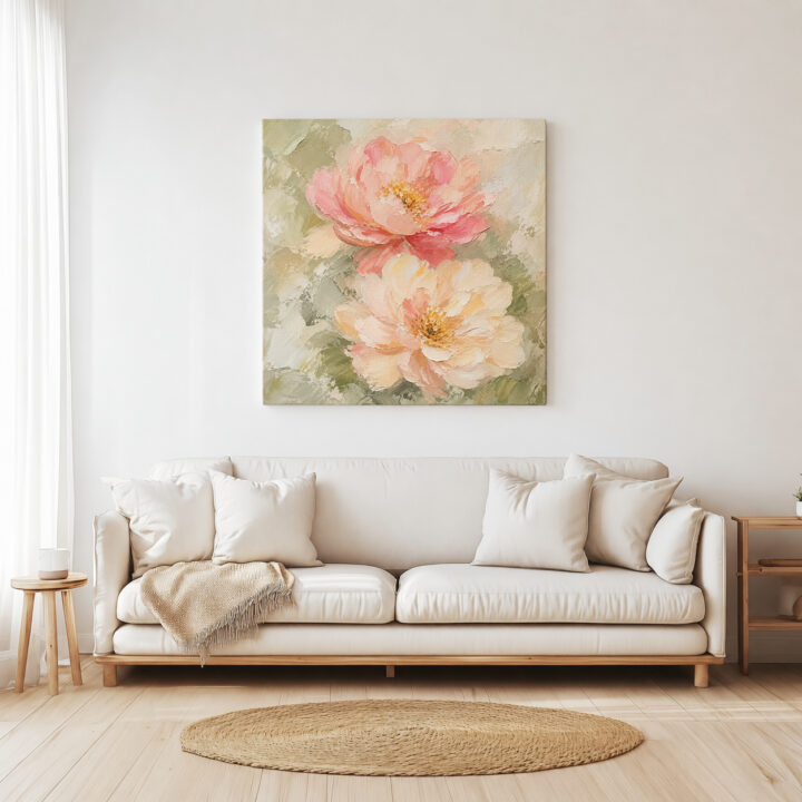 Leinwandbild Pastellblüten auf Salbeigrün