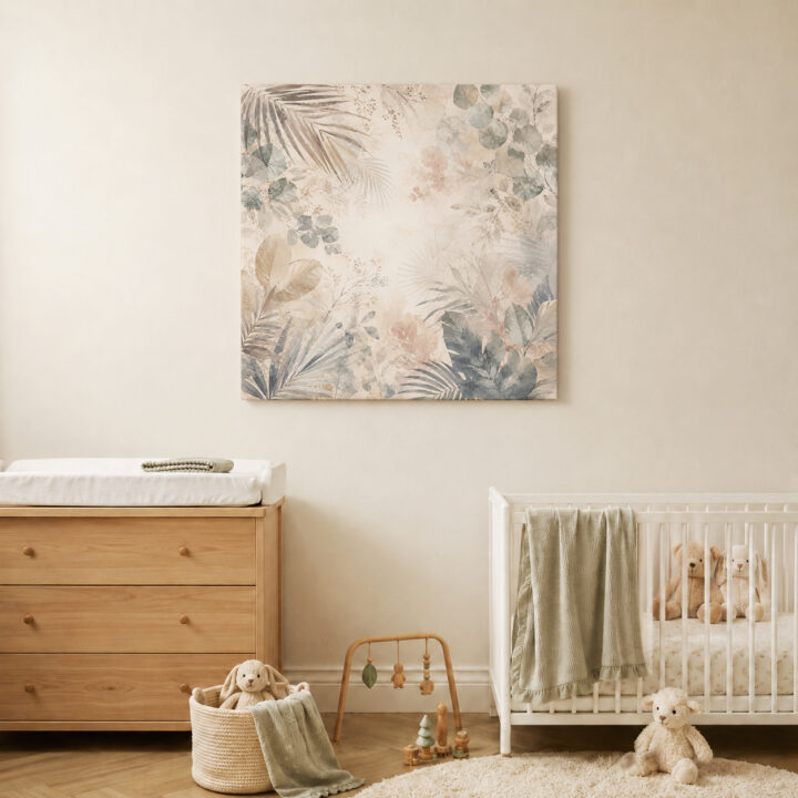 Leinwandbild Botanische Blätter auf Beige