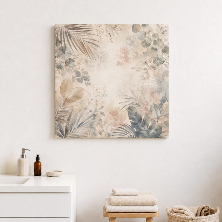Leinwandbild Botanische Blätter auf Beige