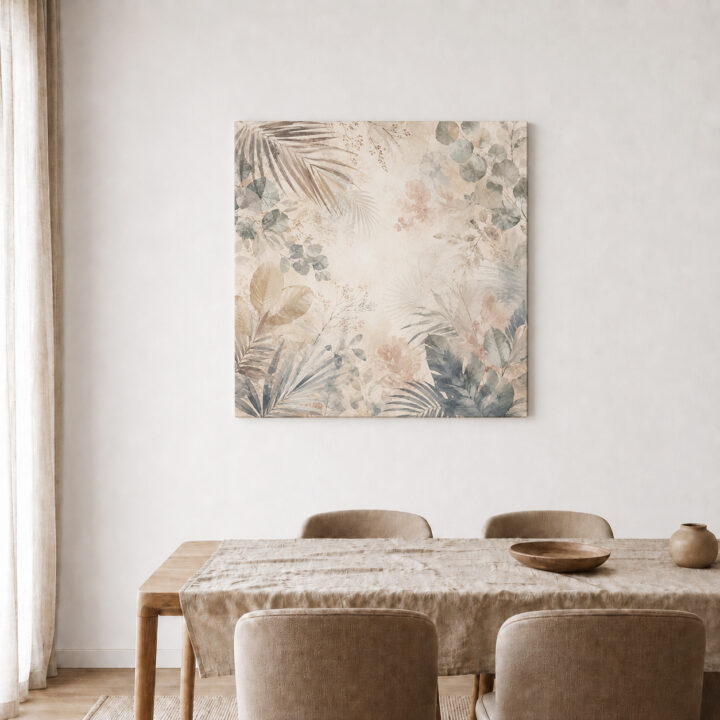 Leinwandbild Botanische Blätter auf Beige