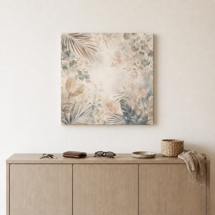 Leinwandbild Botanische Blätter auf Beige
