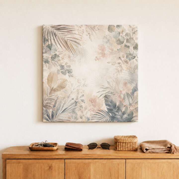 Leinwandbild Botanische Blätter auf Beige