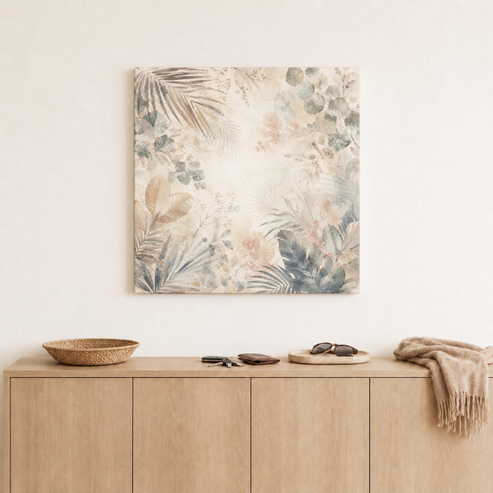 Leinwandbild Botanische Blätter auf Beige
