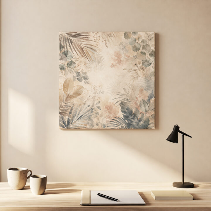 Leinwandbild Botanische Blätter auf Beige