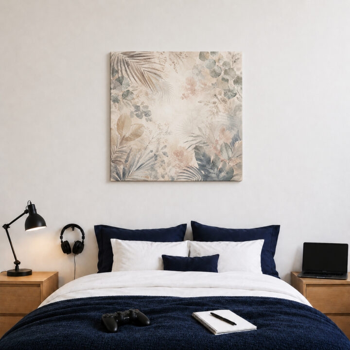 Leinwandbild Botanische Blätter auf Beige